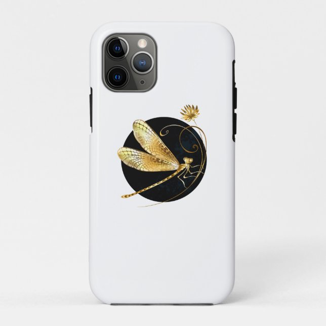 Capa Para iPhone 11 Pro libélula ouro em círculo preto (Verso)
