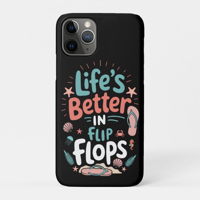 Capa Para iPhone 11 Pro Life is Better in Flip-Flops – Fun Tropical Beach (Verso)