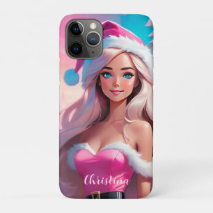 Capa Para iPhone 11 Pro Linda garota de Natal rosa 01