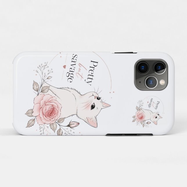 Capa Para iPhone 11 Pro Linda Mas Selvagem Caixa de Gatinho Kawaii Rose (Verso (horizontal))
