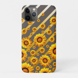 Capa Para iPhone 11 Pro Lindas flores amarelas nas cinzas, listras de ouro