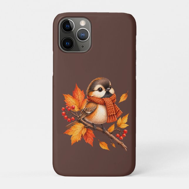 Capa Para iPhone 11 Pro Lindo Pássaro de Outono com Cachecol Aconchegante  (Verso)