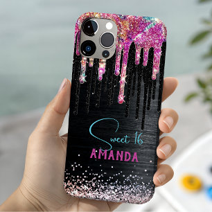 Capa Para iPhone 11 Pro Lindo unicórnio preto brilho monograma de aniversá