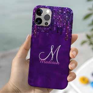 Capa Para iPhone 11 Pro Lindo Unicórnio Rosa Roxo Monograma com Brilho em