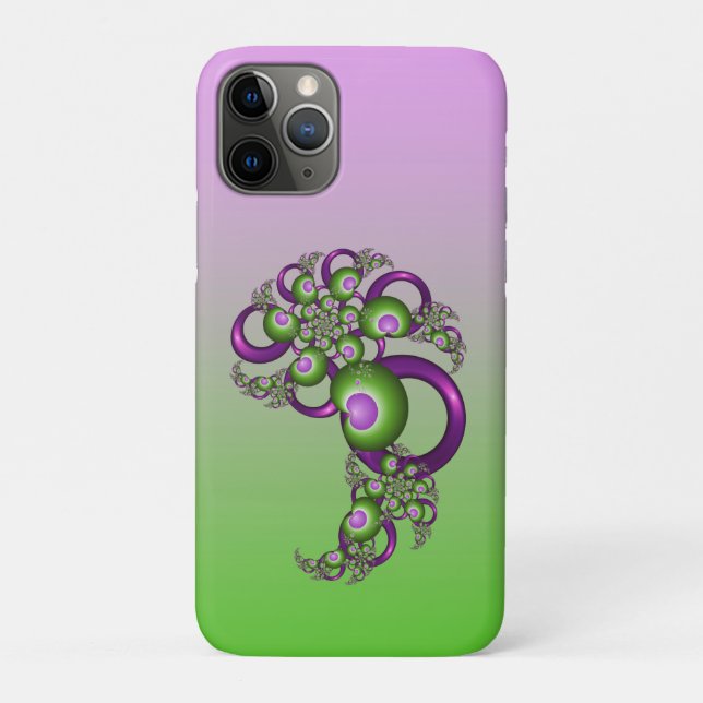 Capa Para iPhone 11 Pro Lindos Corações Verdes Rosa Modernos Fractais Abst (Verso)