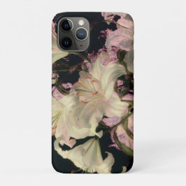 Capa Para iPhone 11 Pro Lírios Brancos em Arte Floral de Fundo Escuro
