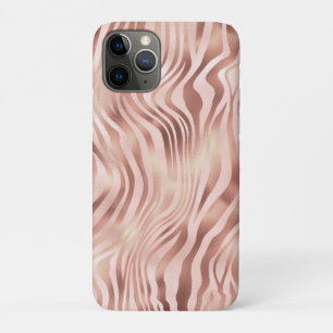 Capa Para iPhone 11 Pro Listras de Zebra Animal Rosa Brilhante Dourado Bro