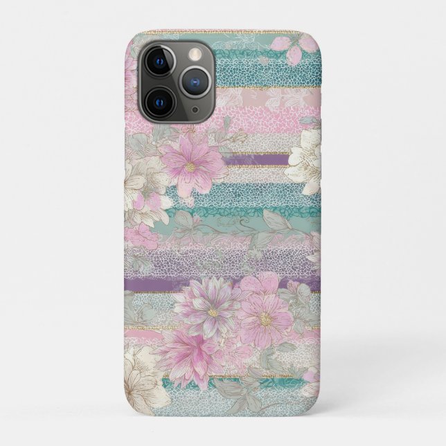 Capa Para iPhone 11 Pro Listras Pastéis Verticais Com Texturas de Renda (Verso)