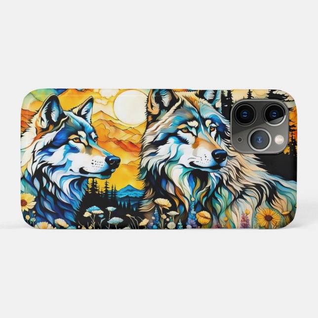 Capa Para iPhone 11 Pro Lobo-cinza e flores selvagens (Verso (horizontal))