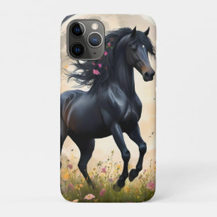 Capa Para iPhone 11 Pro Lunar Elegância: Cavalo de Fantasia Negra com Lua