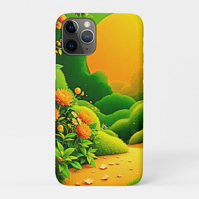 Capa Para iPhone 11 Pro Lush Orange Garden Art (Verso)
