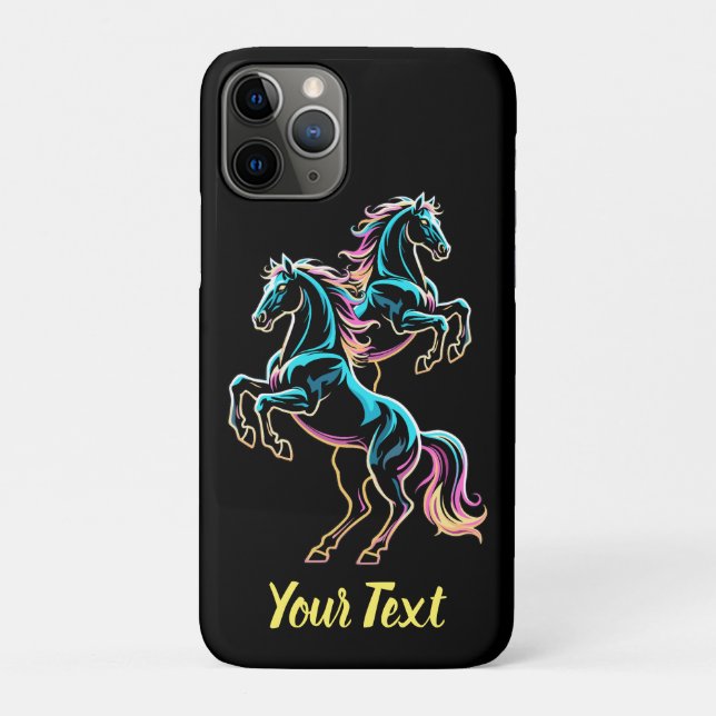 Capa Para iPhone 11 Pro Luz Neon de Cavalo Glitch Estilo Retro (Verso)