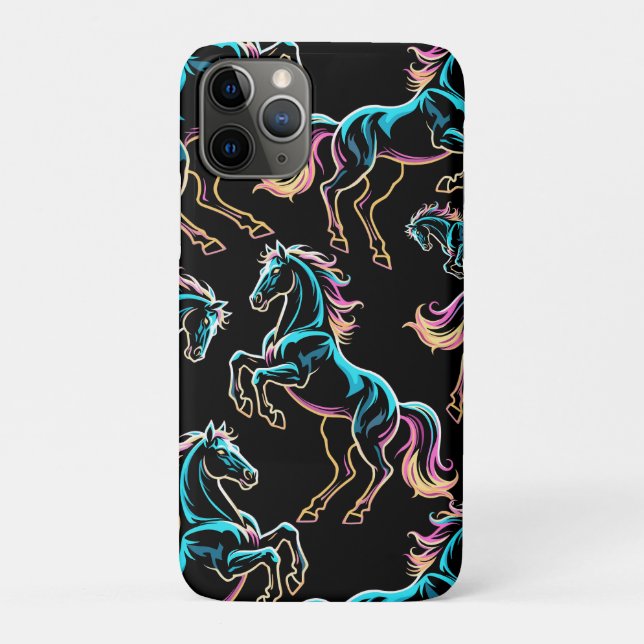 Capa Para iPhone 11 Pro Luz Neon de Cavalo Glitch Estilo Retro (Verso)