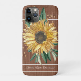 Capa Para iPhone 11 Pro Madeira Marrom-girassol-amarela-russa