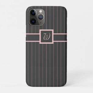 Capa Para iPhone 11 Pro Mala Preta com Porta-Mala Pinstripes Rosa