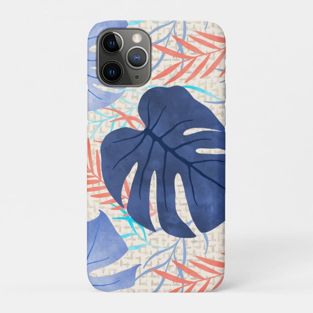 Capa Para iPhone 11 Pro Maleah Monstera Tropical Havaiana - Azul (Verso)
