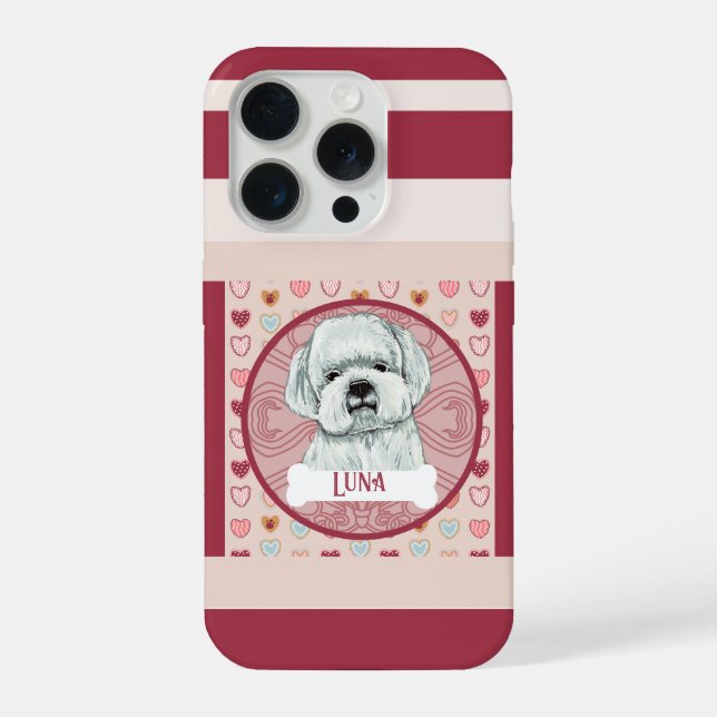 Capa para iPhone 11 Pro Maltês + nome Valentine He (Verso)