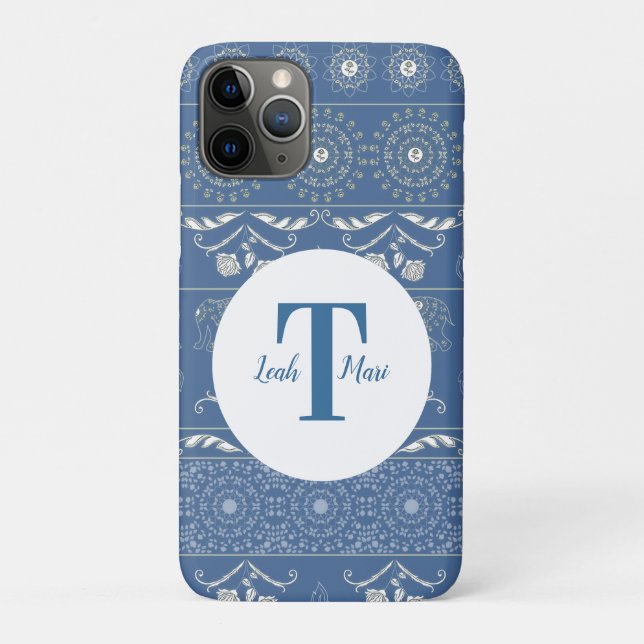 Capa Para iPhone 11 Pro Mandala do Elefante Azul (Verso)