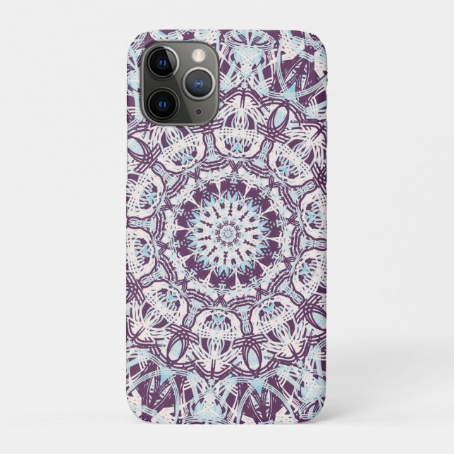 Capa Para iPhone 11 Pro Mandala Spiritual Kaleidoscope Blue Purple White.  (Verso)
