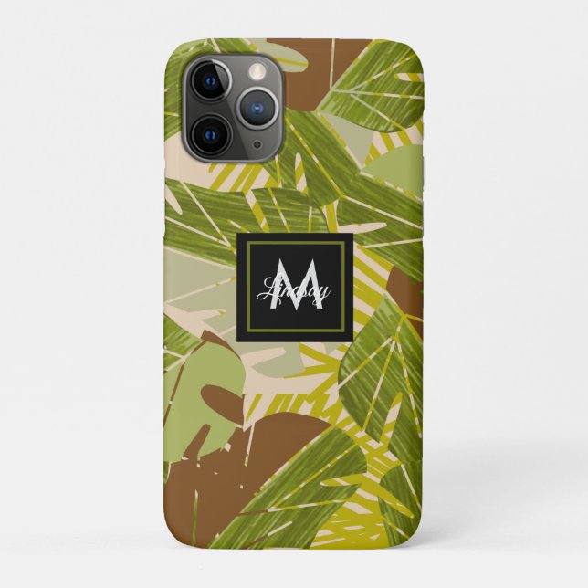 Capa Para iPhone 11 Pro Mão Desenhada Selva Verde Folha Castanha (Verso)
