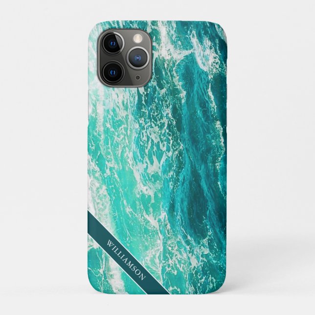 Capa Para iPhone 11 Pro Mar Turquesa Personalizado e Ondas (Verso)