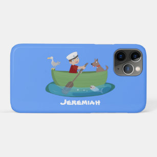 Capa Para iPhone 11 Pro Marinheiro e cartoon de barco a remos de cãozinho