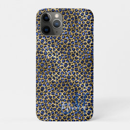 Capa Para iPhone 11 Pro Marinho e Monograma de Chita Dourada