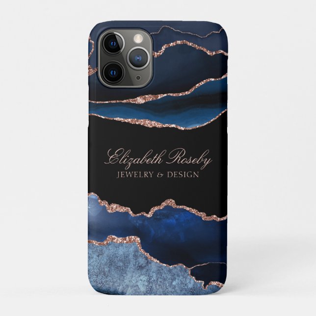 Capa Para iPhone 11 Pro Marinho Elegante Rosa Azul Dourado Agate Black Bus (Verso)