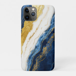 Capa Para iPhone 11 Pro Marinho Luxurioso Azul e Dourado Mármaco Folha
