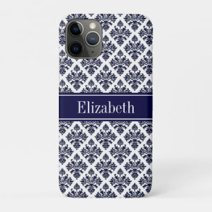 Capa Para iPhone 11 Pro Marinho Vintage Blue What Damask #3 Nome do Marinh