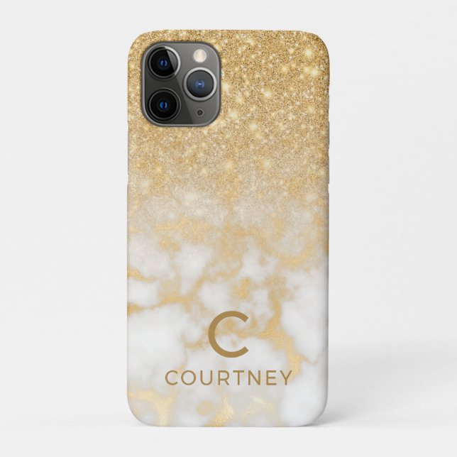 Capa Para iPhone 11 Pro Mármore Dourado moderno (Verso)