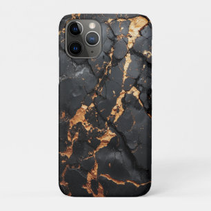 Capa Para iPhone 11 Pro Mármore Preto Elegante com Veias Douradas Arte Mod
