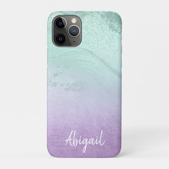 Capa Para iPhone 11 Pro Mármore roxo e relâmpago de menta moderno (Verso)