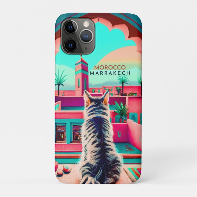 Capa Para iPhone 11 Pro Marrakech Marrocos Cat Viagem Turismo Souvenir (Verso)
