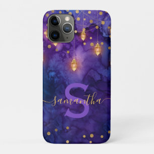 Capa Para iPhone 11 Pro Marrakesh Midnight Lanternas e Monograma Dourado d