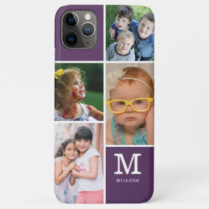 Capa Para iPhone 11 Pro Max 4 Família de Colagem de Fotos Nome do Monograma R