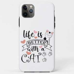 Capa Para iPhone 11 Pro Max A vida é melhor com um slogan de citação do Cat