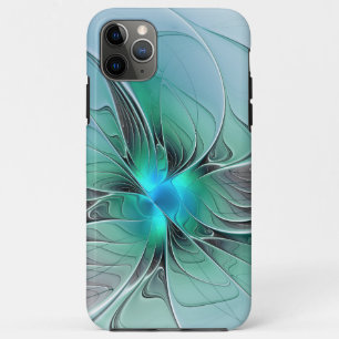 Capa Para iPhone 11 Pro Max Abstrato com Arte Fractal Azul, Moderna