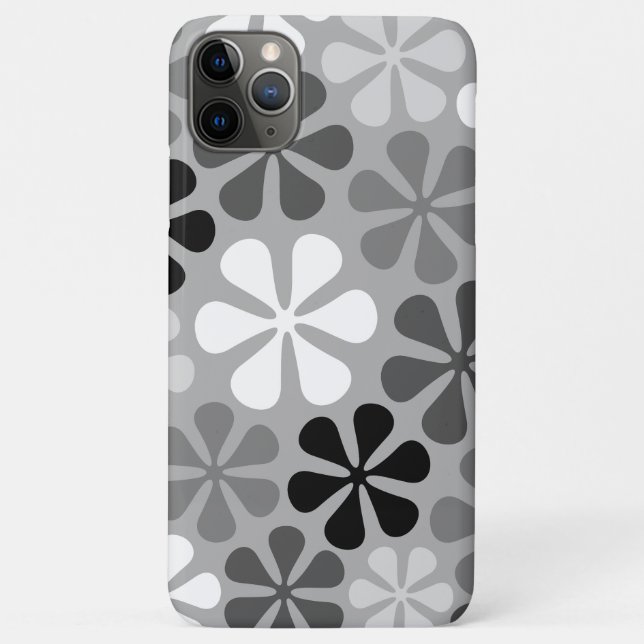 Capa Para iPhone 11 Pro Max Abstrato Flores Cinzas Pretas (Verso)