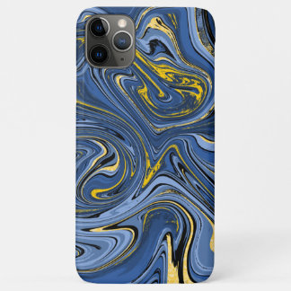 Capa Para iPhone 11 Pro Max Abstrato Marble Roda Brilhos Azul Amarelo Negro