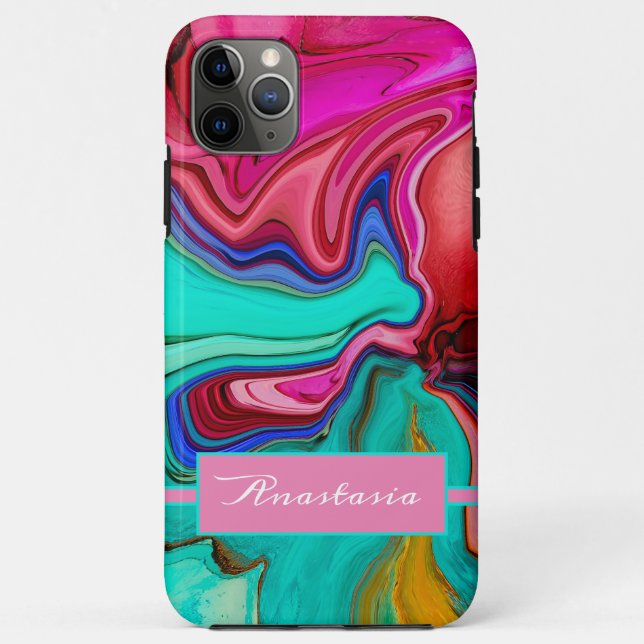 Capa Para iPhone 11 Pro Max Abstrato Verde Rosa Moderno (Verso)