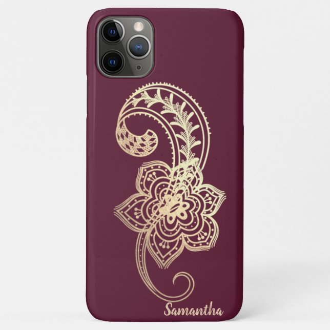 Capa Para iPhone 11 Pro Max Adorável Chic Dourado Paisley (Verso)