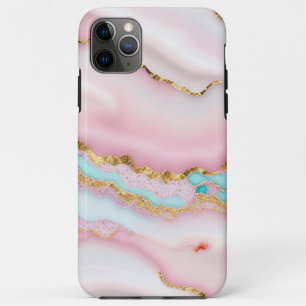 Capa Para iPhone 11 Pro Max Agate Marble Popular Coleção Dourada Rosa Azul Pop