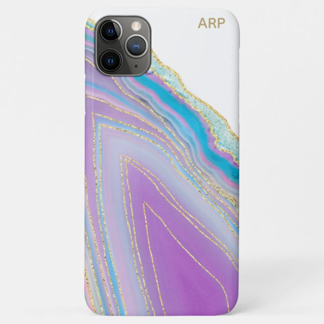 Capa Para iPhone 11 Pro Max *~* Agato Arco-Íris - Pastel de Veias Douradas (Verso)
