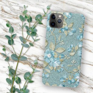 Capa Para iPhone 11 Pro Max Aguarela floral do teste padrão de turquesa bonit