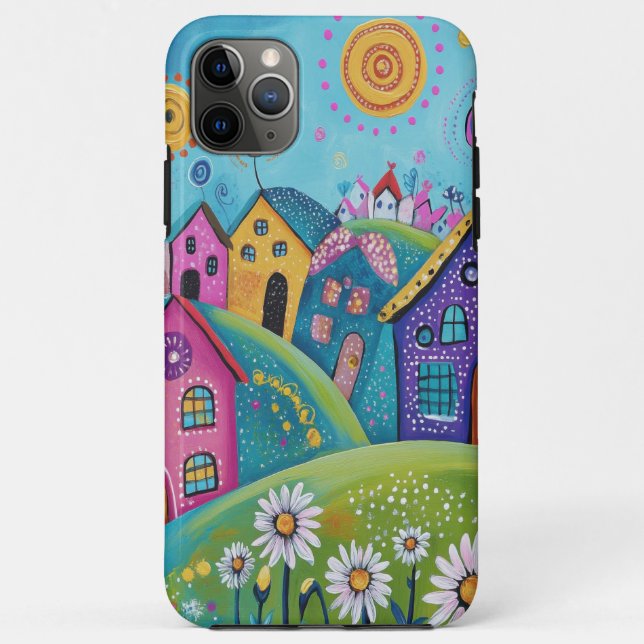 Capa Para iPhone 11 Pro Max Aldeia Colorida Hilltop (Verso)