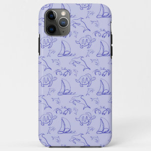 Capa Para iPhone 11 Pro Max Animais marinhos e padrão de desenho de uma linha