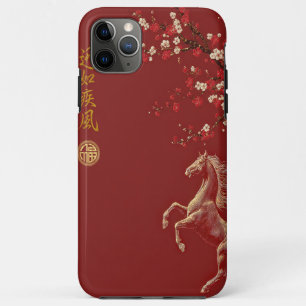 Capa Para iPhone 11 Pro Max Ano do Cavalo do Zodíaco Chinês Vermelho e Dourado