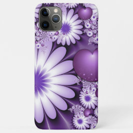 Capa Para iPhone 11 Pro Max Apaixonando Flores de Abstrato e Corações Fractais