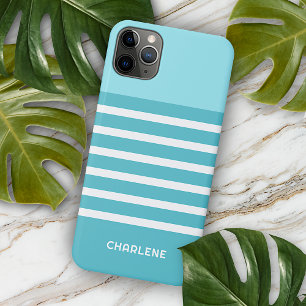 Capa Para iPhone 11 Pro Max Aqua Turquesa Azul Verde Branco Listras Personaliz